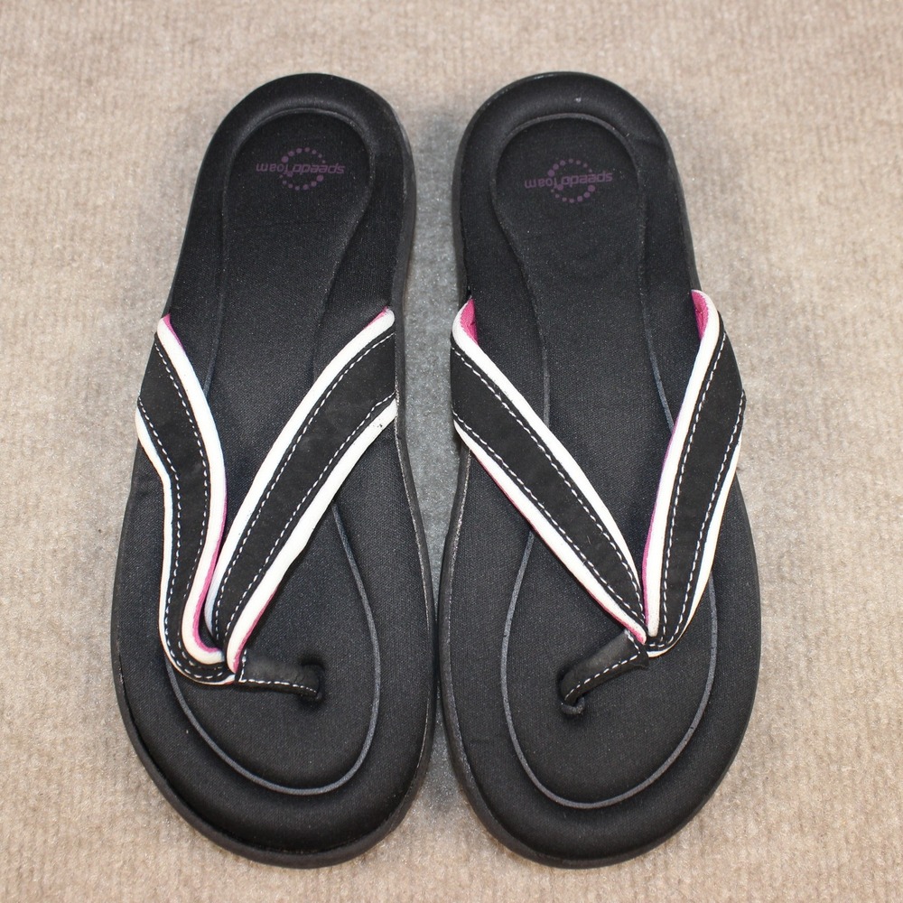 Speedo Foam Womens Black Pink White Flip Flop Sandals Thong Shoes Size 7
